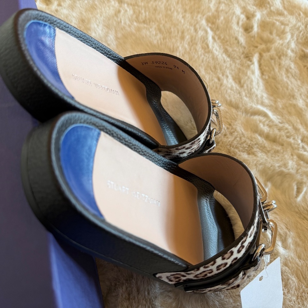 NWT Stuart Weitzman Cadena Spotted Leopard Leather & Calf Hair Slides 9.5 NIB - Picture 4 of 10